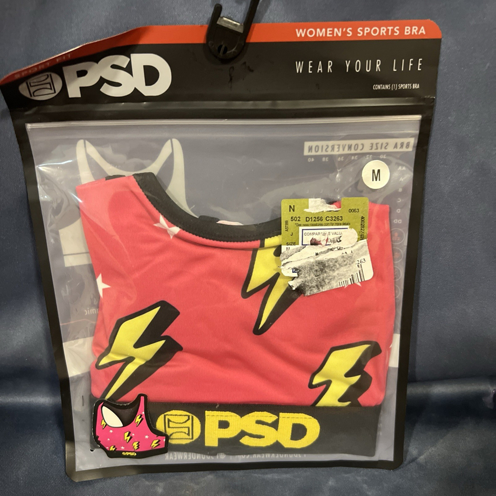 Women’s Sports Bra Size Medium Pink With Yellow Print PSD